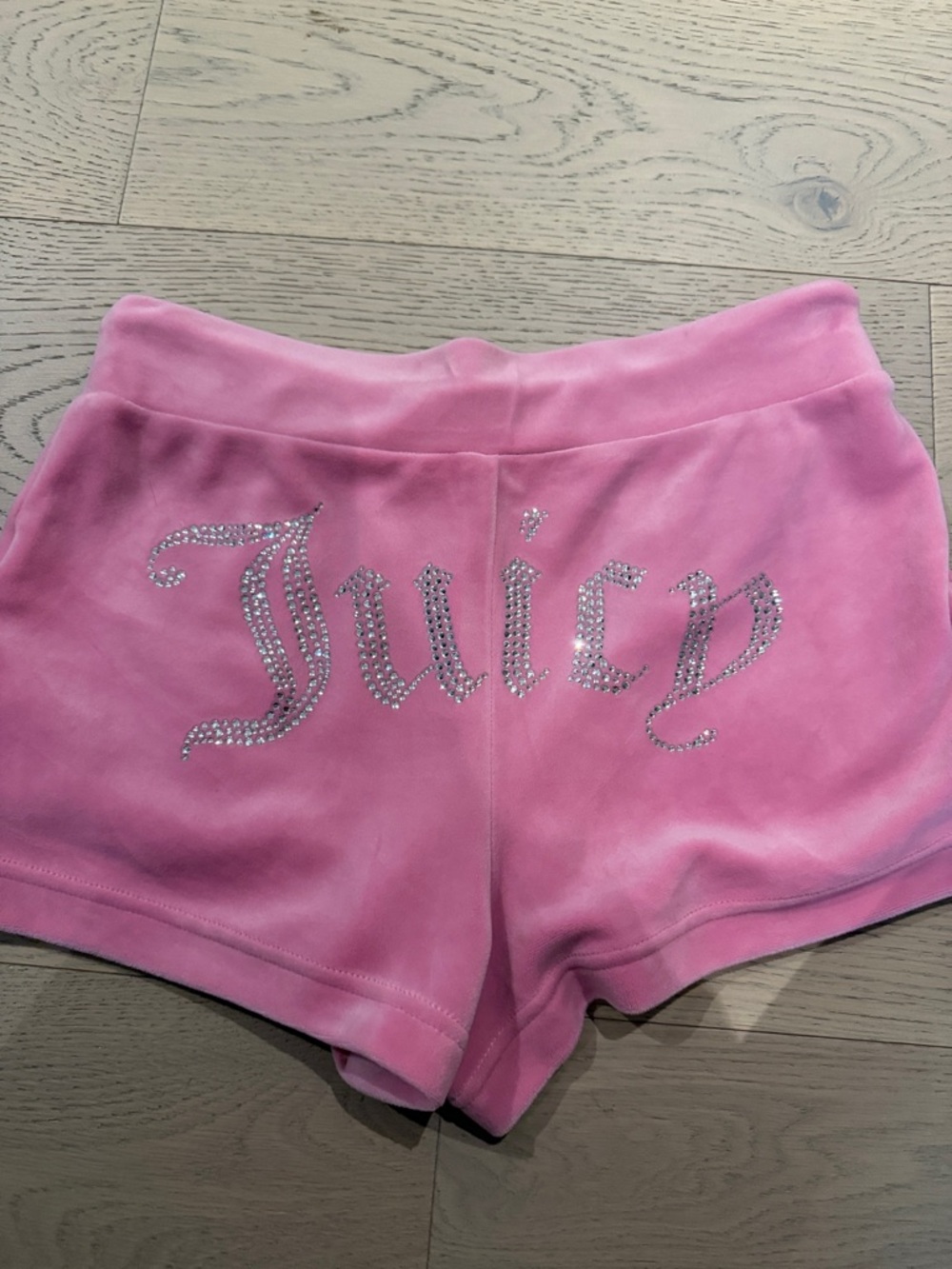 Juicy Couture Pink Velour Rhinestone Logo Shorts